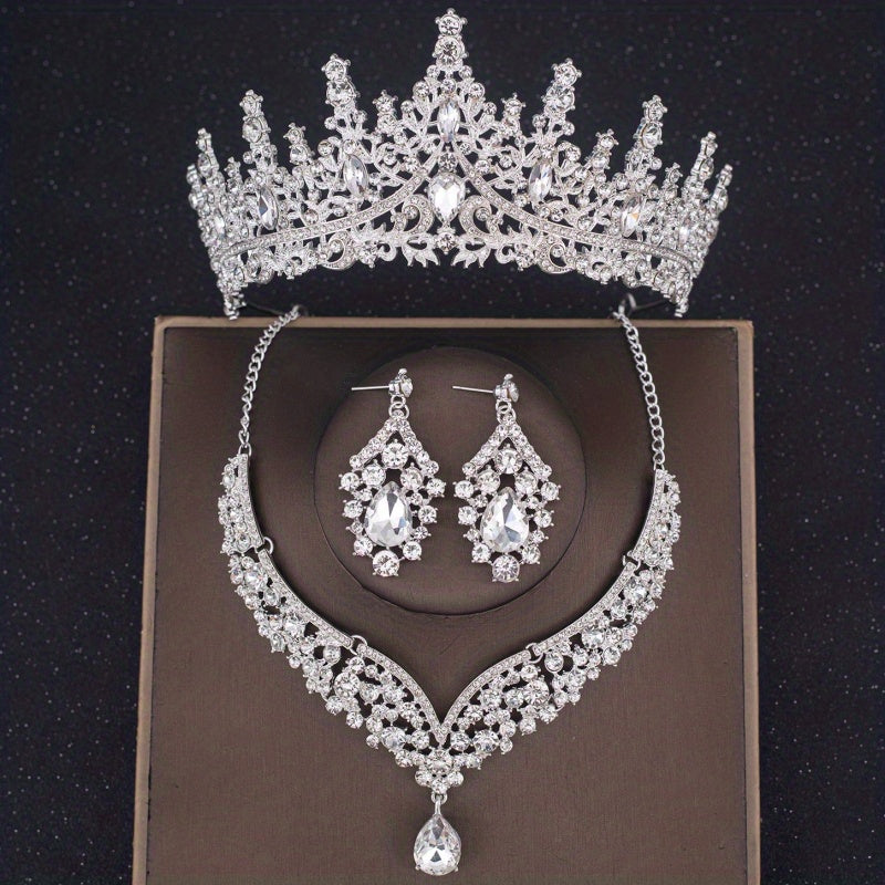 Baroque Bridal Crown Jewelry Set Rhinestone Crystal Tiara