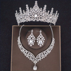 Baroque Bridal Crown Jewelry Set Rhinestone Crystal Tiara