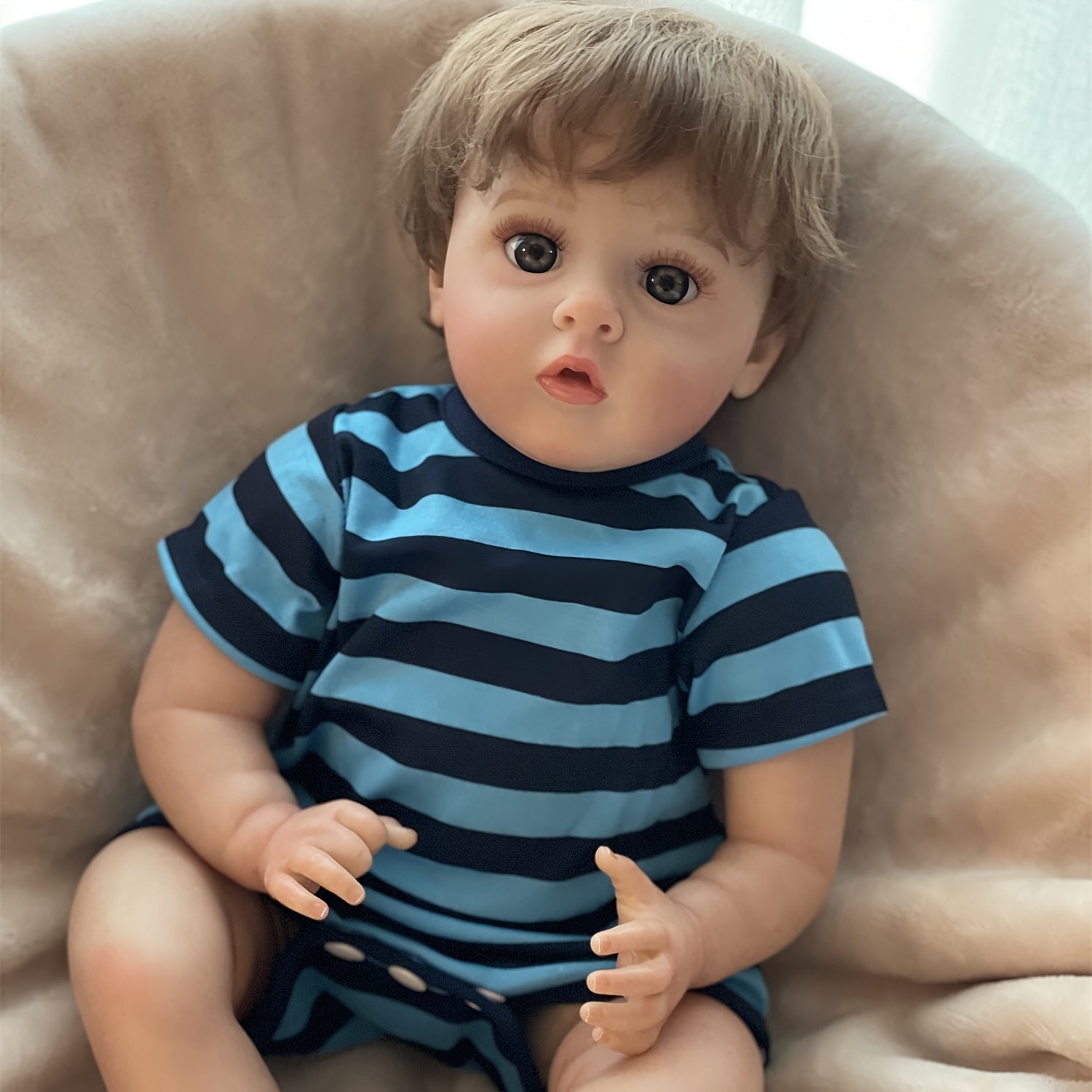 Realistic Open Eyes Reborn Doll Soft Body Rooted Hair 3D Painted Skin