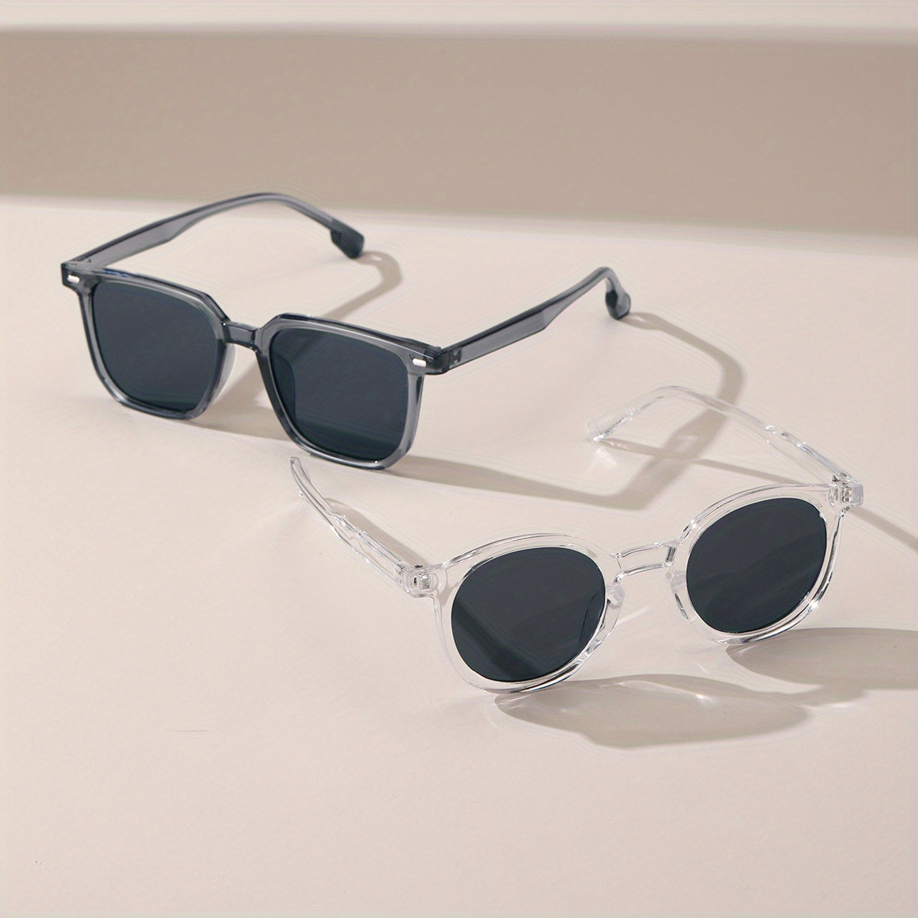 2 Pairs Men's Classic Square Frame Sunglasses with Case
