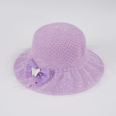 Girls Faux Pearl Bow Lace Hat Straw Sun Protection Kids Accessories