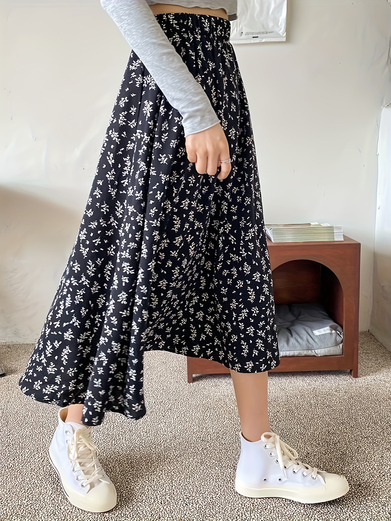 Floral Print High Waist Midi Skirt for Women