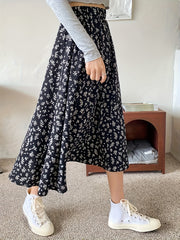 Floral Print High Waist Midi Skirt for Women