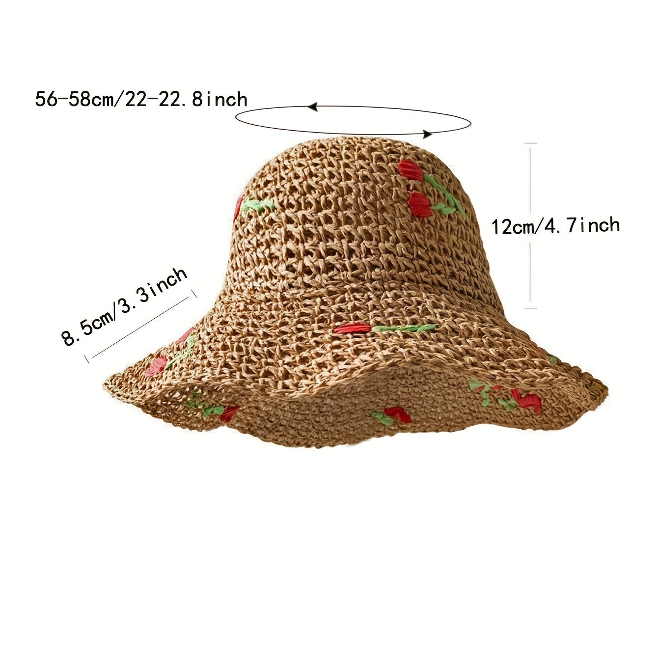 Vintage Straw Bucket Hat Cherry Ruffles Sun Hat