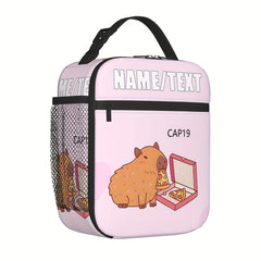 Personalized Capybara & Pizza Lunch Bag with Custom Text