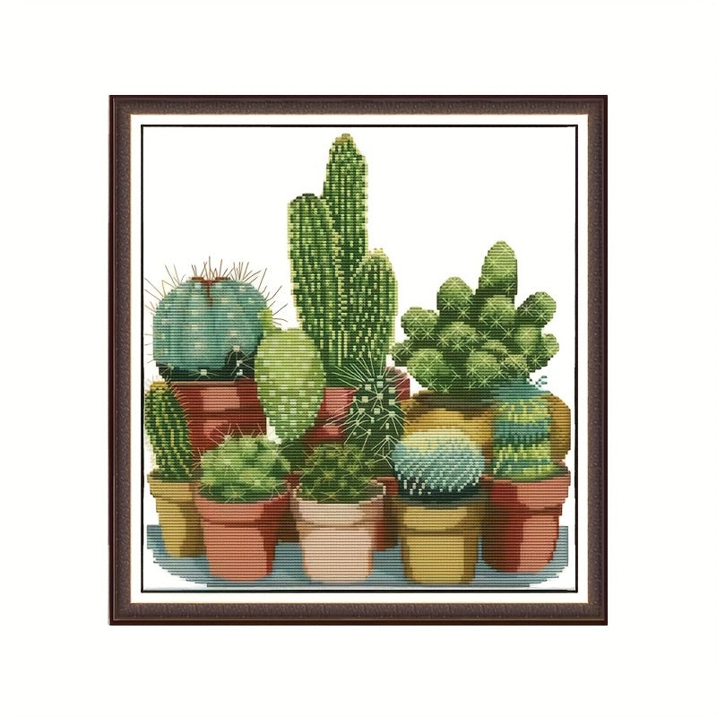 Small Cactus Cross Stitch Kit for Beginners - DIY Needlepoint Adult Kit