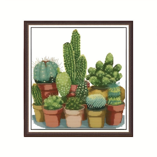 Small Cactus Cross Stitch Kit for Beginners - DIY Needlepoint Adult Kit