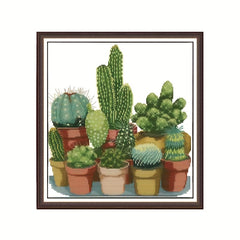 Small Cactus Cross Stitch Kit for Beginners - DIY Needlepoint Adult Kit