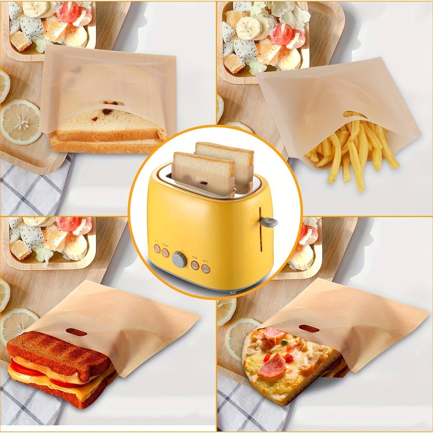 5/10 Pack Non-Stick Reusable Toast Bags Heat Resistant Easy to Clean