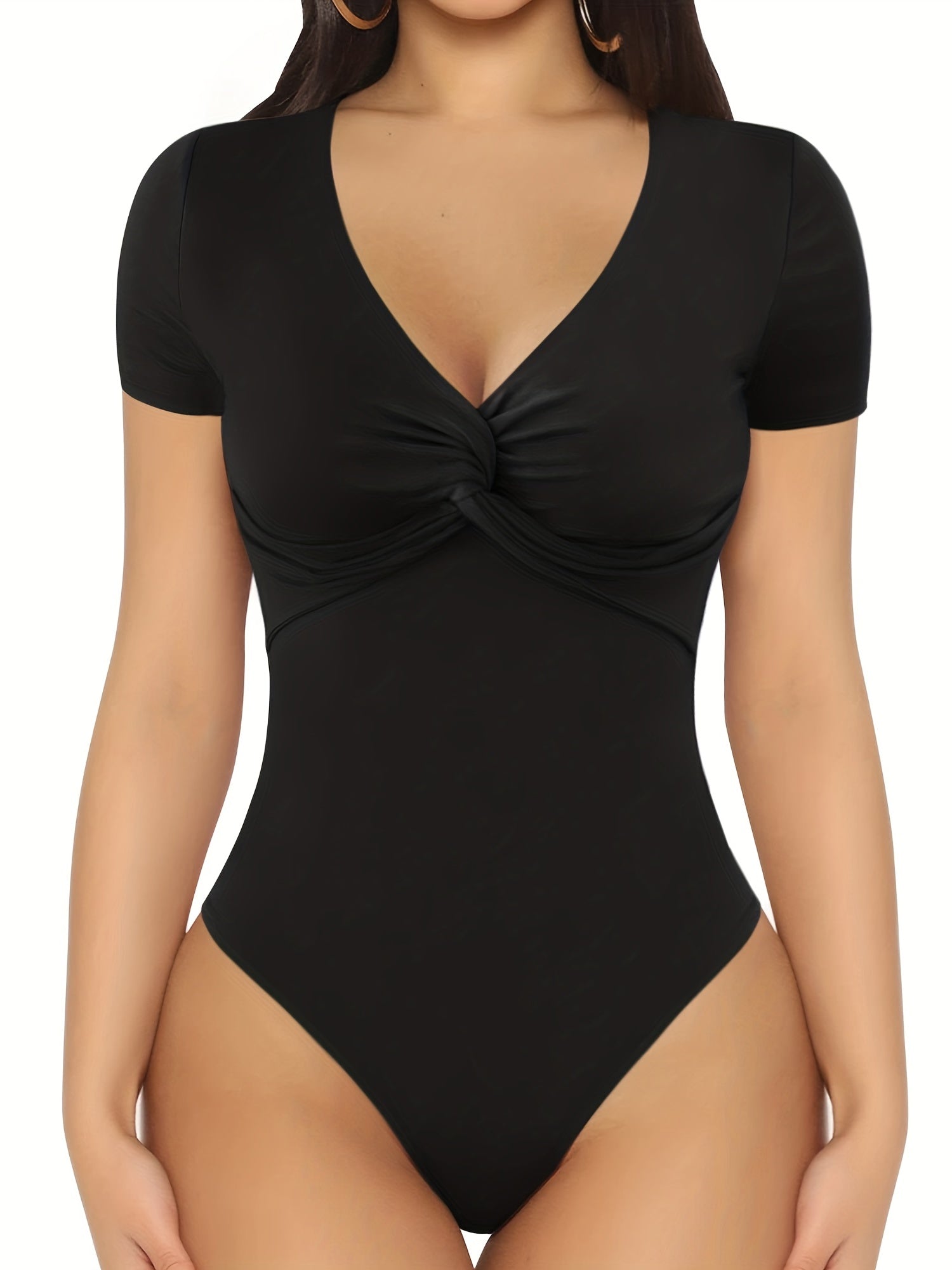 Short Sleeve Bodysuit Tummy Control V Neck Shaper