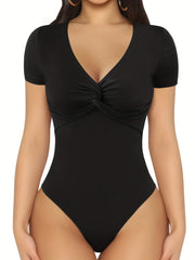 Short Sleeve Bodysuit Tummy Control V Neck Shaper