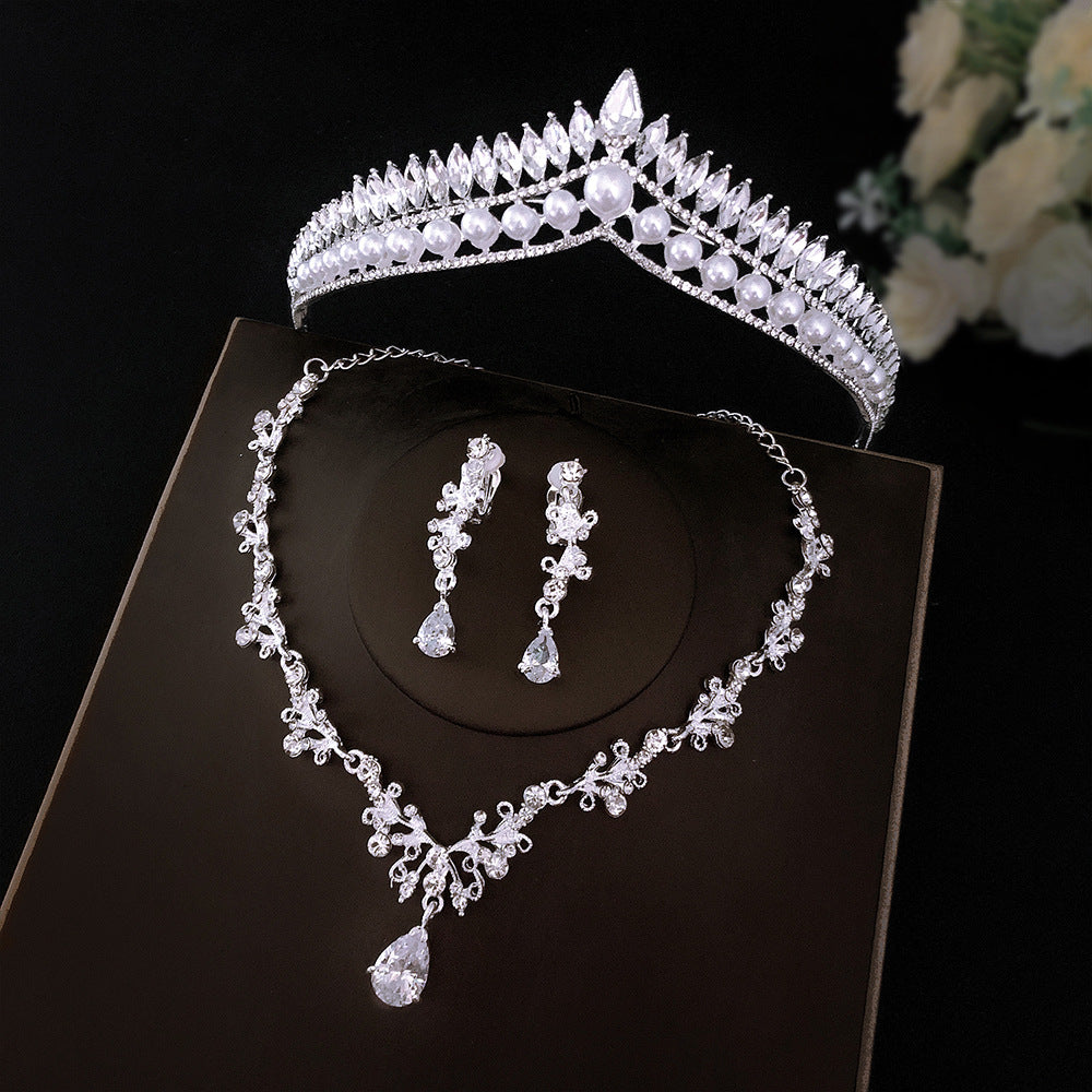 Silvery Bridal Jewelry Set Crystal Choker Necklace Earrings Bracelet