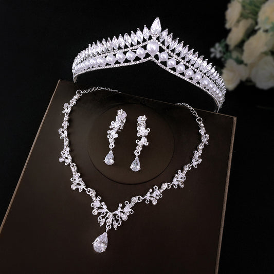 Silvery Bridal Jewelry Set Crystal Choker Necklace Earrings Bracelet