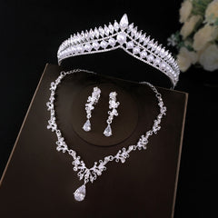 Silvery Bridal Jewelry Set Crystal Choker Necklace Earrings Bracelet
