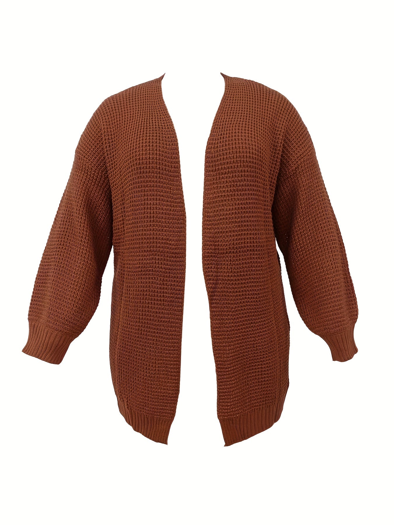 Plus Size Solid Long Sleeve Open Front Cardigan