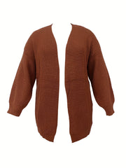 Plus Size Solid Long Sleeve Open Front Cardigan