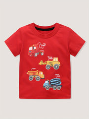 Boys Cartoon Car Print Short Sleeve T-shirt