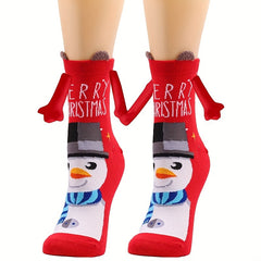 6 Pairs Hand In Hand Magnetic Socks Couple Crew Sock Xmas