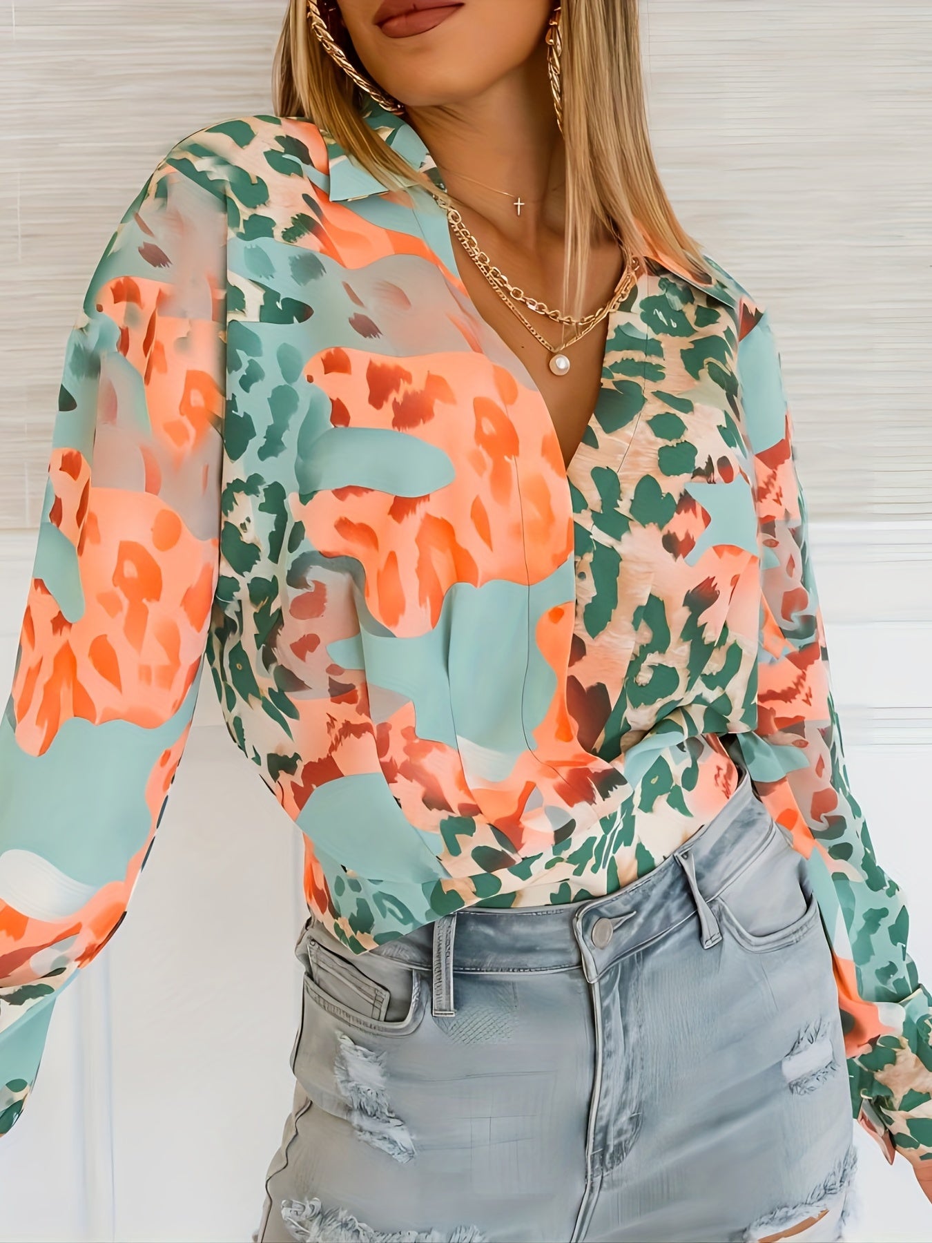 Leopard Print Long Sleeve Blouse