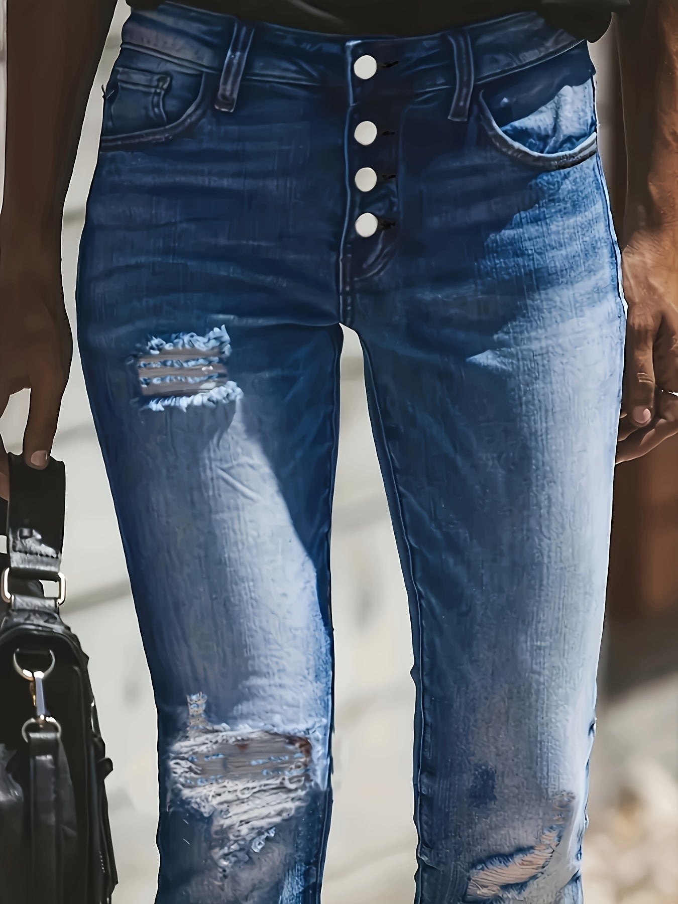 Ripped High Rise Stretch Skinny Jeans