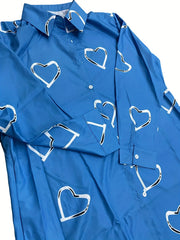 Heart Print Long Sleeve Shirt Dress