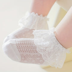Girls Lace Trim Ankle Socks Breathable Comfortable Princess Socks For Kids