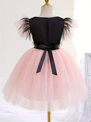 Toddler Girls Butterfly Sleeves Feather Flowers Decor Princess Dress