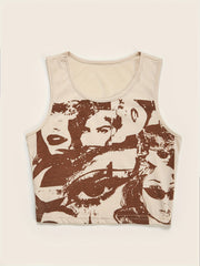 Y2K Portrait Print Sleeveless Tank Top for Summer