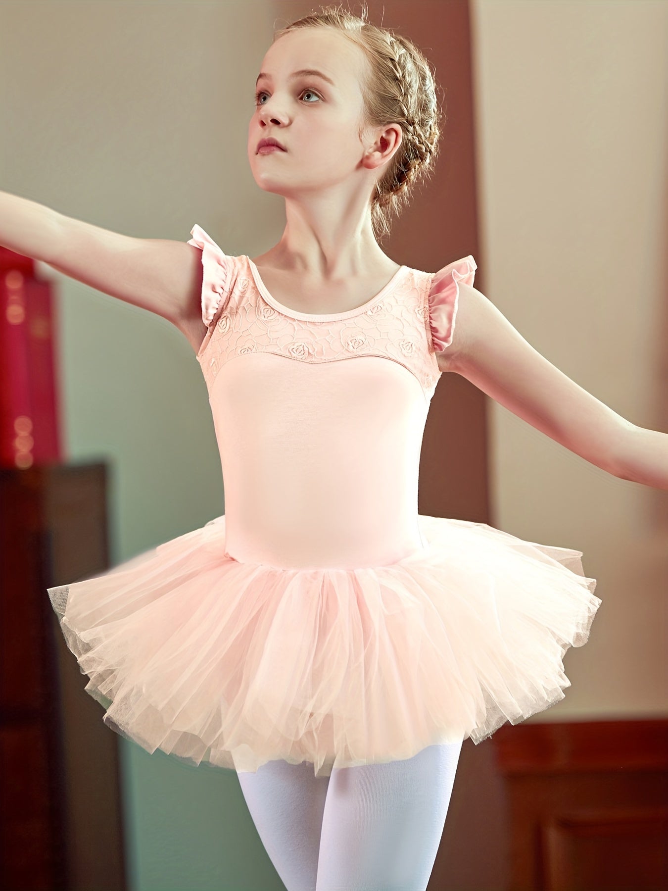 Floral Embroidery Tutu Dress for Girls - Ballet Dance Practice Costume