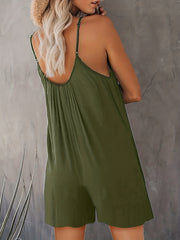 Ruched Cami Rompers Casual Sleeveless Rompers With Pockets