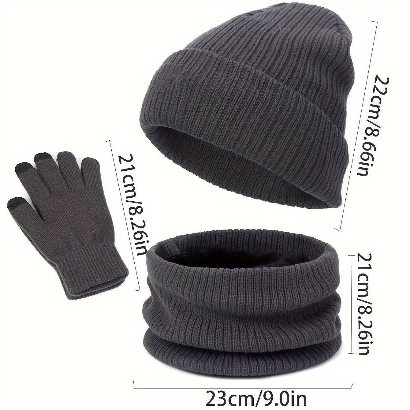 3 Piece Set Winter Scarf Gloves Hat Plus Velvet Knitted Warm Solid Breathable