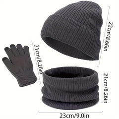 3 Piece Set Winter Scarf Gloves Hat Plus Velvet Knitted Warm Solid Breathable