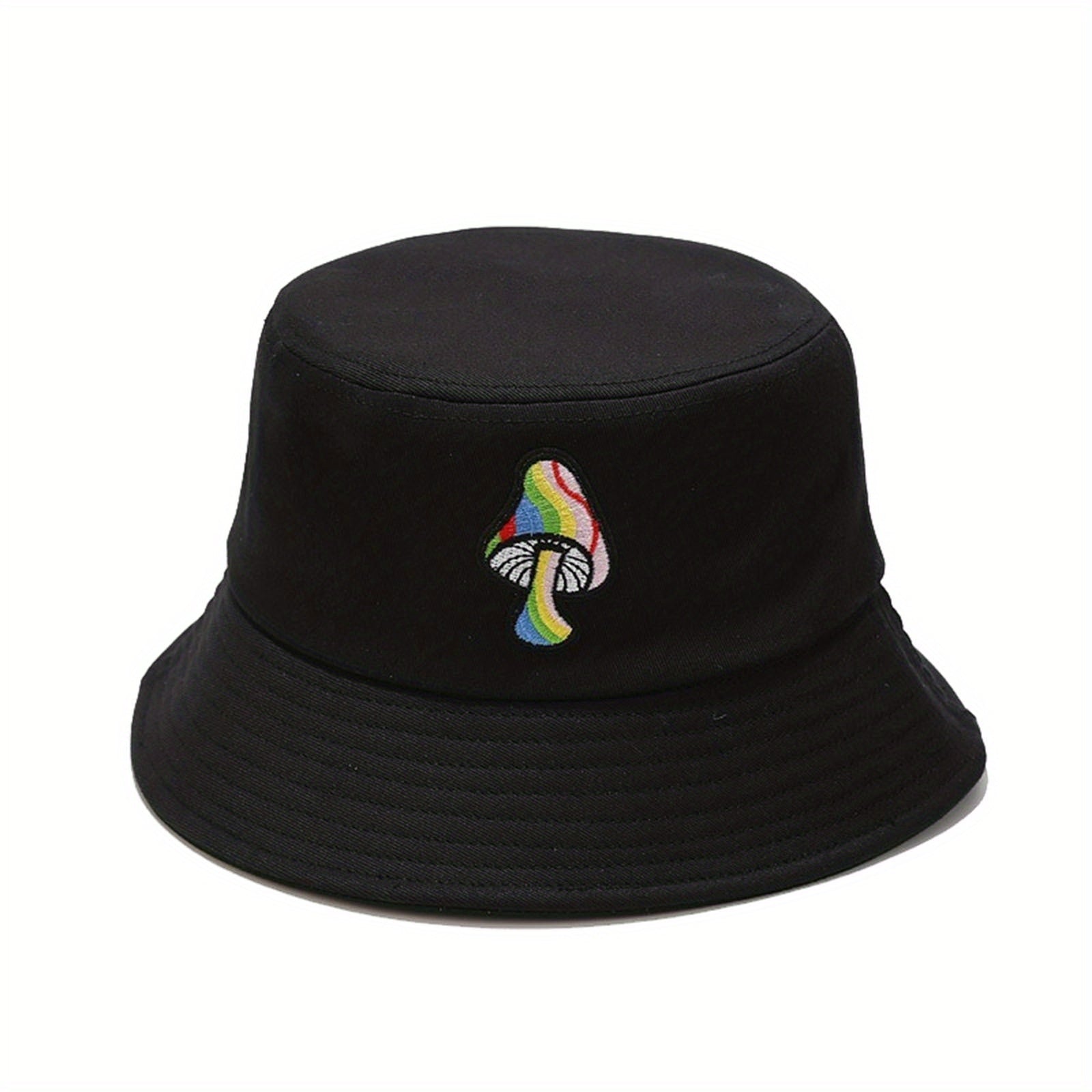 Mushroom Embroidery Bucket Hat Breathable Fisherman Cap
