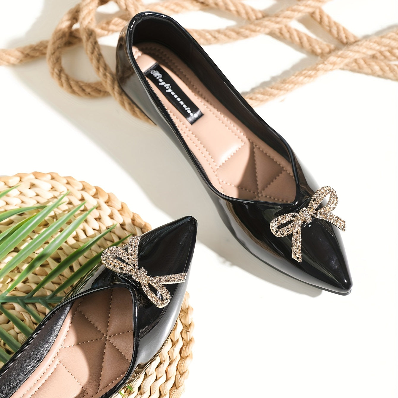 Rhinestone Bowknot Flat Wedding Shoes Lightweight Walking Shoes