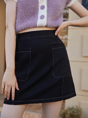 Solid Dual Pockets Front Skirt for Spring & Summer