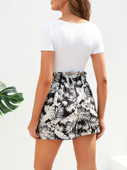 Boho Tropical Print Shorts Elastic Waist Beach Shorts