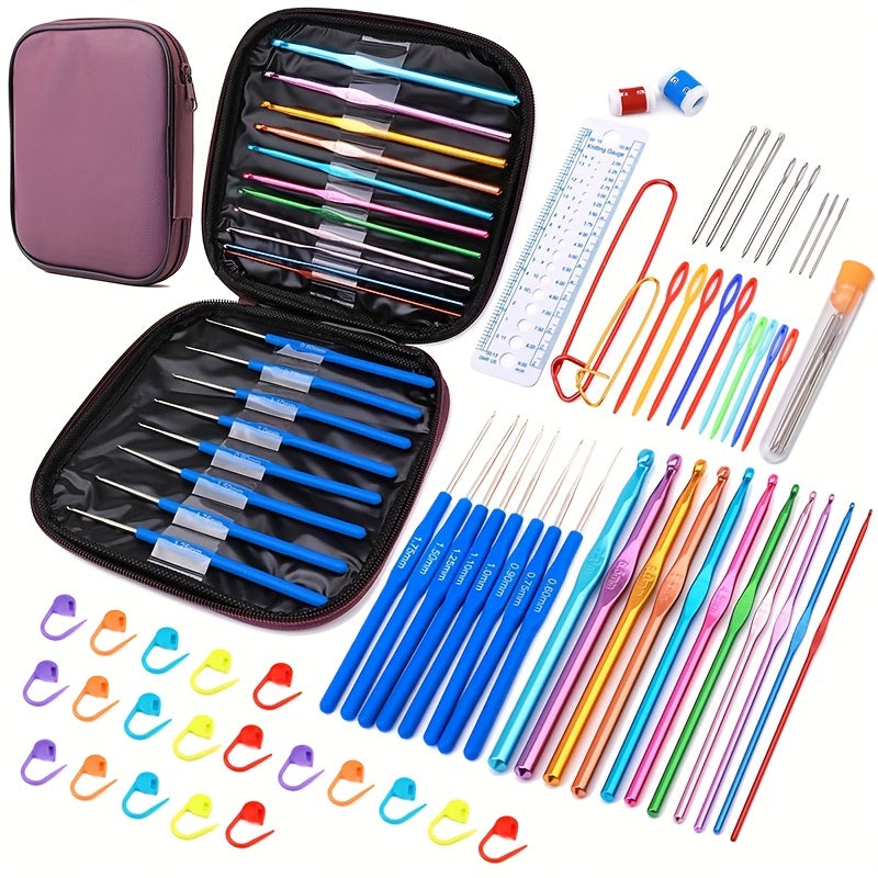 63pc Ergonomic Crochet Set for Beginners with 19 Sizes and 44 Accessories