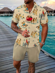 Merman Print Hawaii Shirt & Beach Shorts Set - Summer Outfit