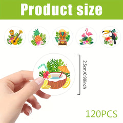 120pcs Hawaiian Flamingo Round Stickers for Birthday Parties & DIY Projects