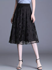 Solid Pleated Skirts High Waist A Line Knee Length Women's Clothing