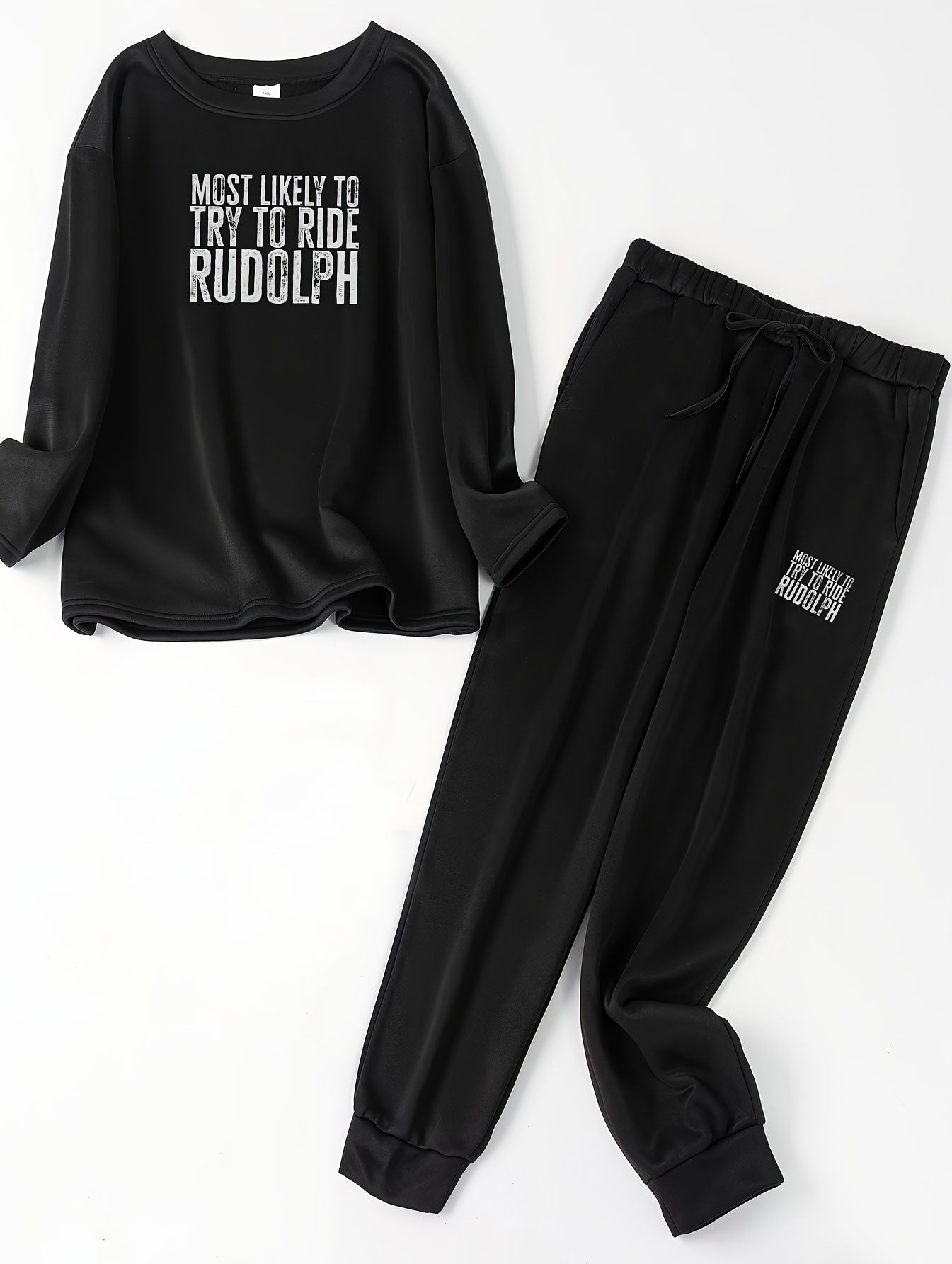 Letter Print Lounge Set Long Sleeve Top & Joggers Pajamas