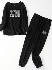 Letter Print Lounge Set Long Sleeve Top & Joggers Pajamas