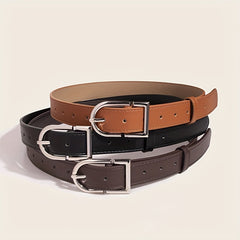 Oval Pin Buckle PU Belt Solid Belt Adjustable Unisex