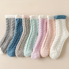 Colorblock Fuzzy Socks Comfy Warm Mid Tube Women's Stockings