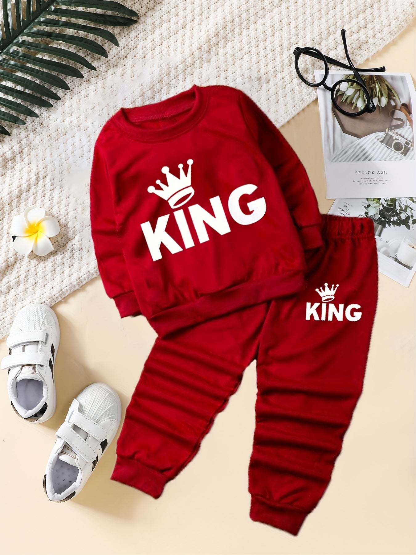 KING Print Boy's 2pcs Sweatshirt & Sweatpants Set