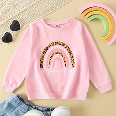 Girl's Rainbow Print Sweatshirt Long Sleeve Crewneck Pullover Tops
