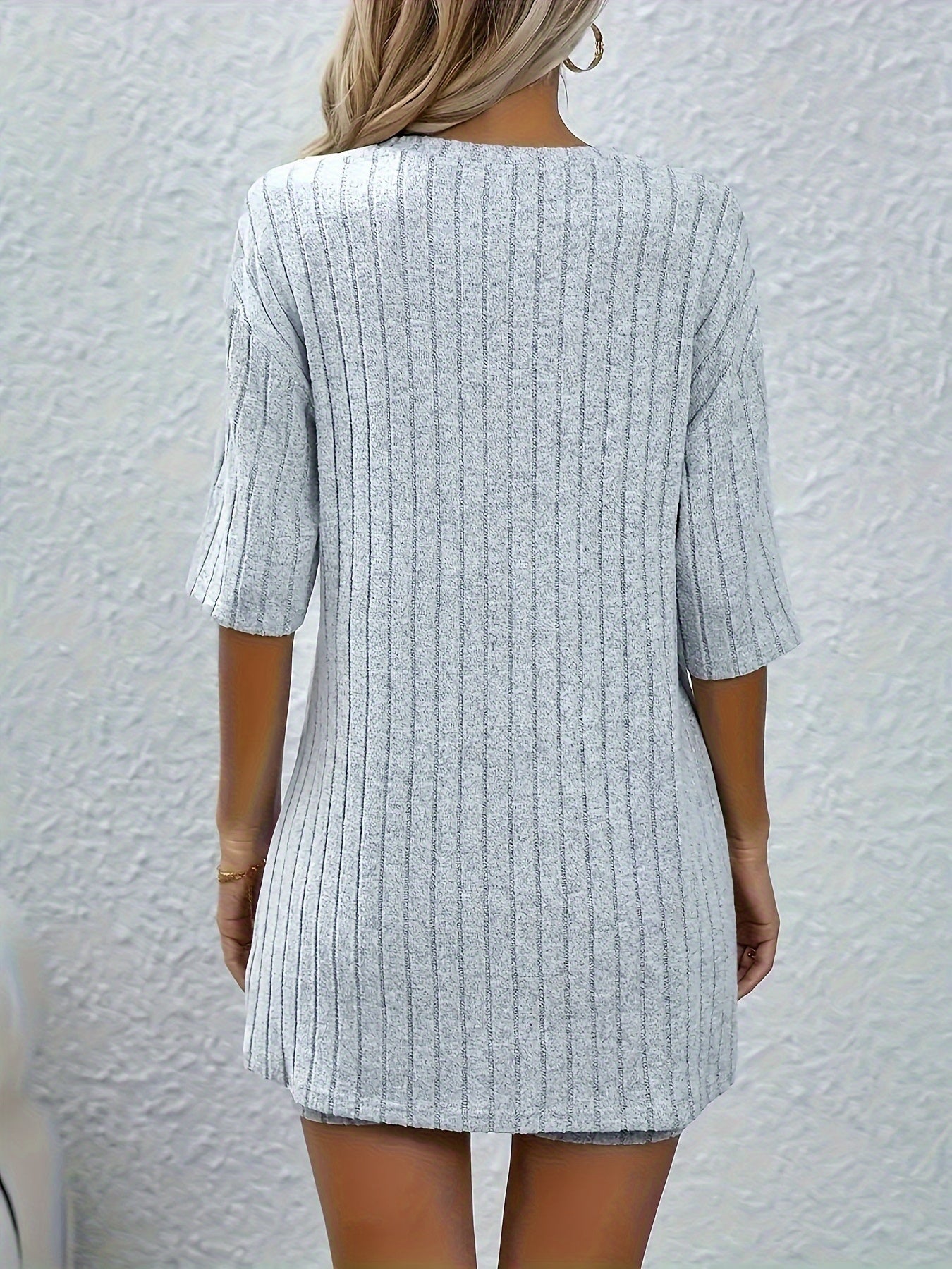 Ribbed Lounge Set Short Sleeve Crew Neck Top & Shorts Women's Loungewear