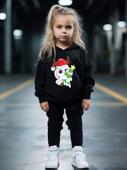 Christmas Bunny Print Hoodies Pants Set For Kids Activewear Set