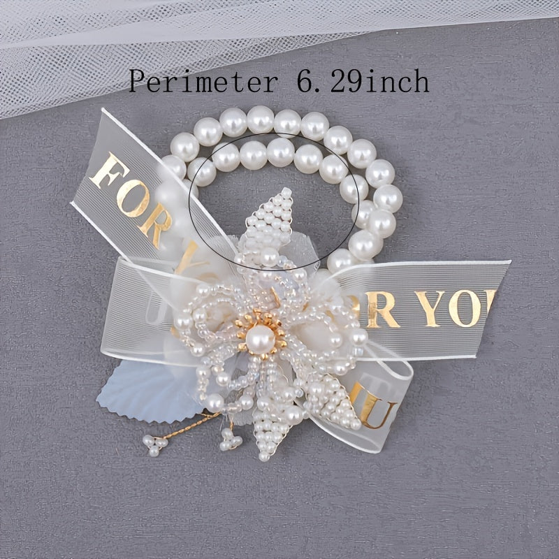 Faux Pearl Bracelet Wedding Prom Party Wrist Flowers