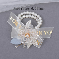 Faux Pearl Bracelet Wedding Prom Party Wrist Flowers